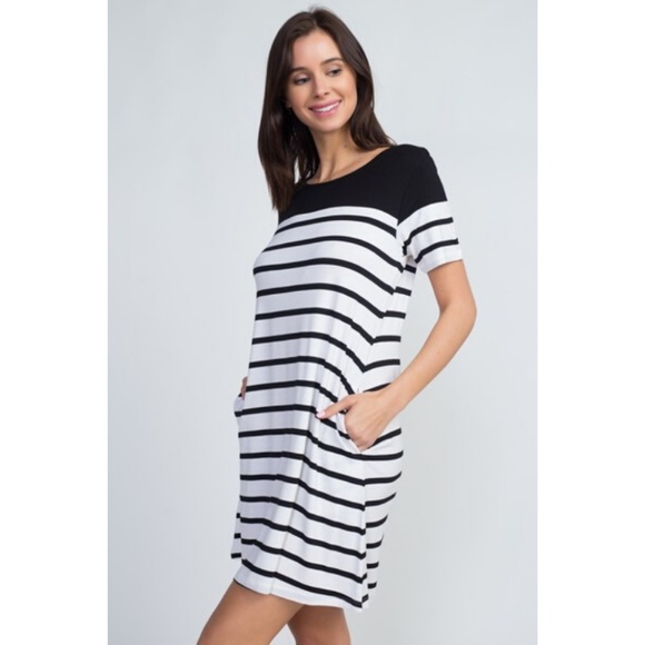 Dresses & Skirts - Women's Short Sleeves Striped Soft Stretchy Dress
